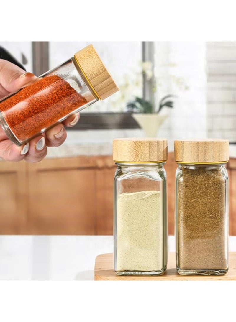 6-Piece Glass Spice Jar Set with Bamboo Rack - 4 oz Jars - Airtight Bamboo Lids - Countertop Kitchen Organizer - Image 4